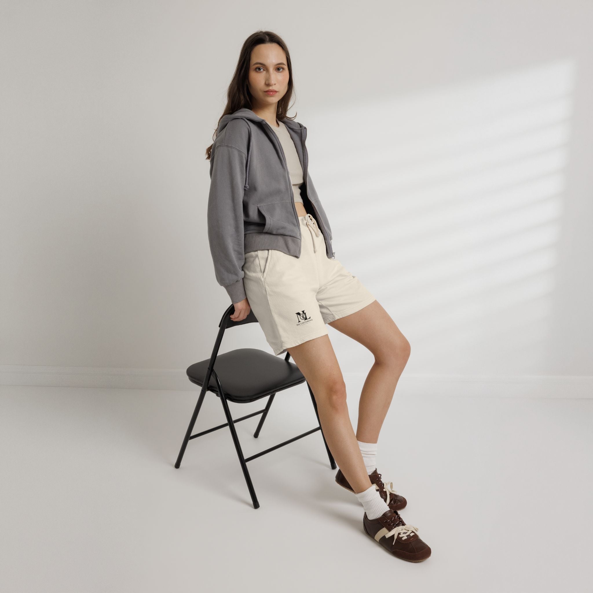 Fleece Sweat Shorts - Minimal 'No Loitering' Logo Athletic Lounge Shorts